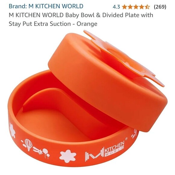 Baby Bowl & Divided Plate with Stay Put Extra Suction - Orange - Picture 7 of 9
